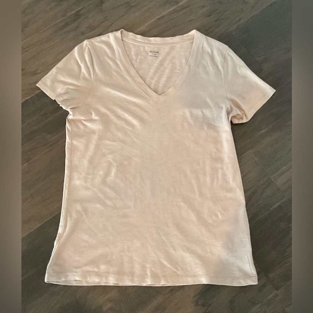 Madewell Slub Short Sleeve V-Neck Tee, Light Tan, Size XS